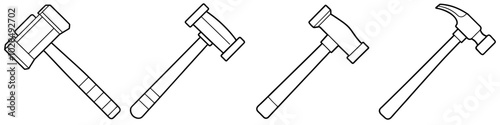 line art vector illustration collection of hammer . isolate on a white background. SVG and PNG
