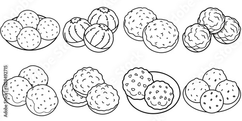 line art vector illustration collection of meatballs . isolate on a white background. SVG and PNG
