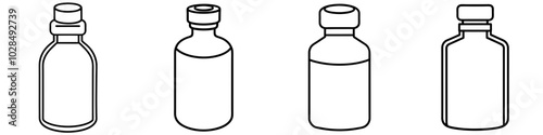 line art vector illustration collection of medicine bottle . isolate on a white background. SVG and PNG
