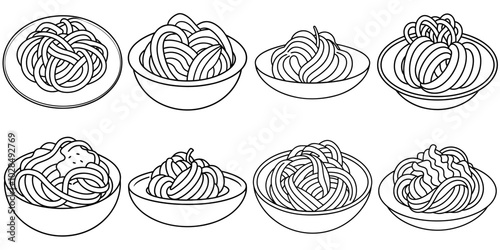 line art vector illustration collection of spaghetti . isolate on a white background. SVG and PNG
