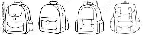 line art vector illustration collection of backpack travel . isolate on a white background. SVG and PNG
