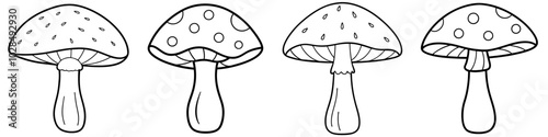line art vector illustration collection of wild mushroom . isolate on a white background. SVG and PNG
