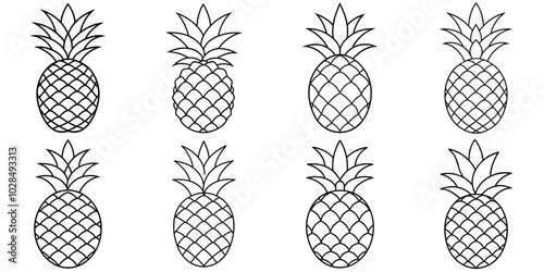 line art vector illustration collection of pineapple . isolate on a white background. SVG and PNG

