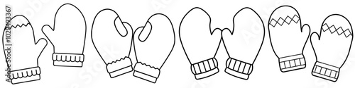 line art vector illustration collection of woolen mittens . isolate on a white background. SVG and PNG
