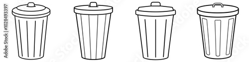 line art vector illustration collection of trash can . isolate on a white background. SVG and PNG
