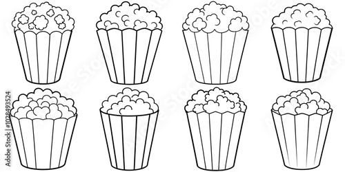 line art vector illustration collection of popcorn . isolate on a white background. SVG and PNG

