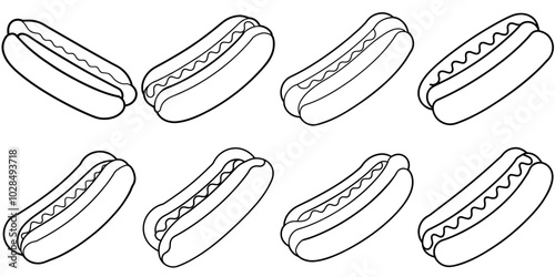 line art vector illustration collection of hotdog . isolate on a white background. SVG and PNG
