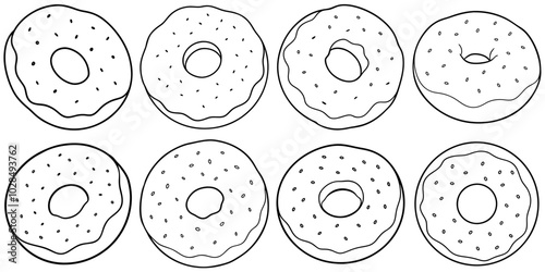 line art vector illustration collection of bagel . isolate on a white background. SVG and PNG
