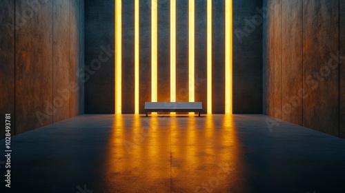 Dimly lit crematory chamber with soft golden light reflecting off the metal walls, creating a solemn atmosphere, symbolizing quiet reflection and final goodbyes  photo