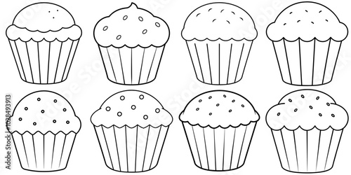 line art vector illustration collection of muffin . isolate on a white background. SVG and PNG
