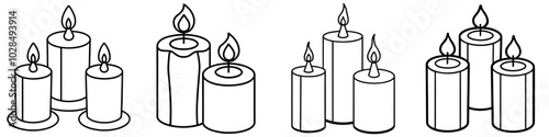 line art vector illustration collection of candles . isolate on a white background. SVG and PNG
