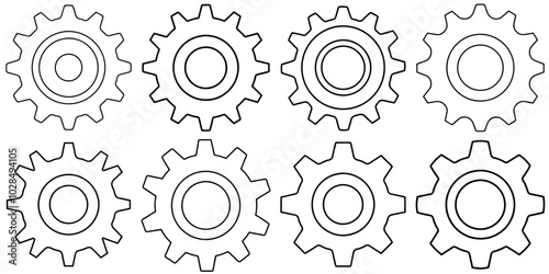 line art vector illustration collection of gear . isolate on a white background. SVG and PNG
