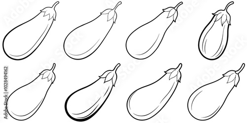 line art vector illustration collection of eggplant . isolate on a white background. SVG and PNG

