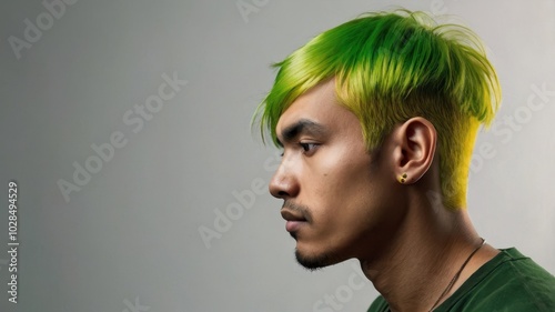 portrait of a man with green and yellow hair