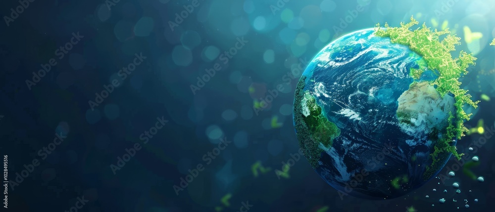 Fototapeta premium Earth with Greenery and Bokeh Background Effects