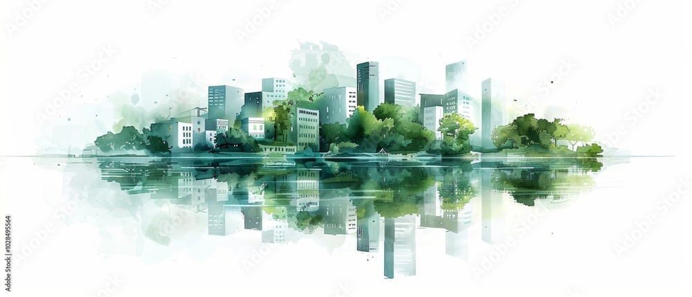 Obraz premium Serene Urban Landscape with Reflections in Water