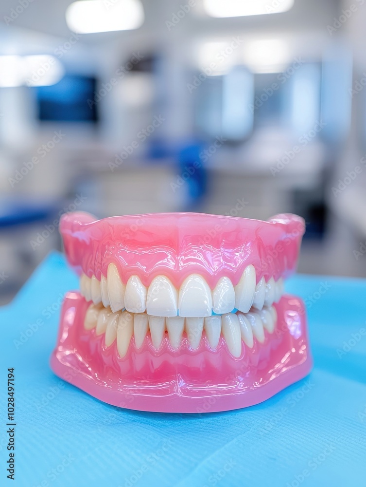 Dental Model with Perfect Teeth on Blue Surface Dentistry Oral Health Healthcare Dental Model with Perfect Teeth on Blue Surface Dentistry Oral Health Healthcare