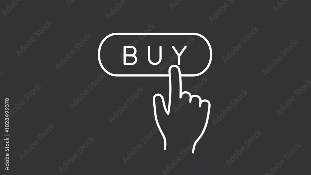 Buy button white line animation. Online purchase animated icon. Shaking finger, pressing. Website element. Isolated illustration on dark background. Transition alpha video. Motion graphic Buy button white line animation. Online purchase animated icon. Shaking finger, pressing. Website element. Isolated illustration on dark background. Transition alpha video. Motion graphic