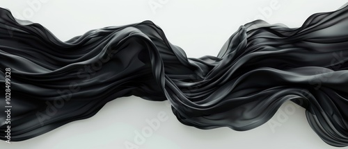 Flowing Black Fabric on White Background