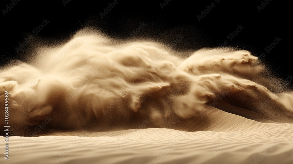 Windstorm blowing sand across a desert landscape, harsh weather, intense wind Windstorm blowing sand across a desert landscape, harsh weather, intense wind