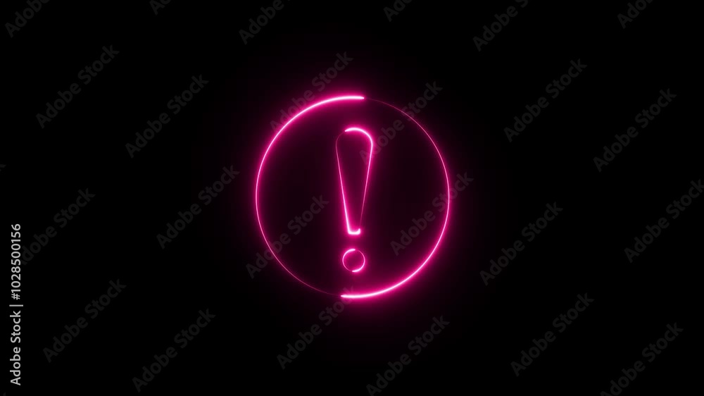 Neon stop or problem road signs. Exclamation mark enclosed by neon circle. Hazard warning sign, danger warning important sign. Neon stop or problem road signs. Exclamation mark enclosed by neon circle. Hazard warning sign, danger warning important sign.