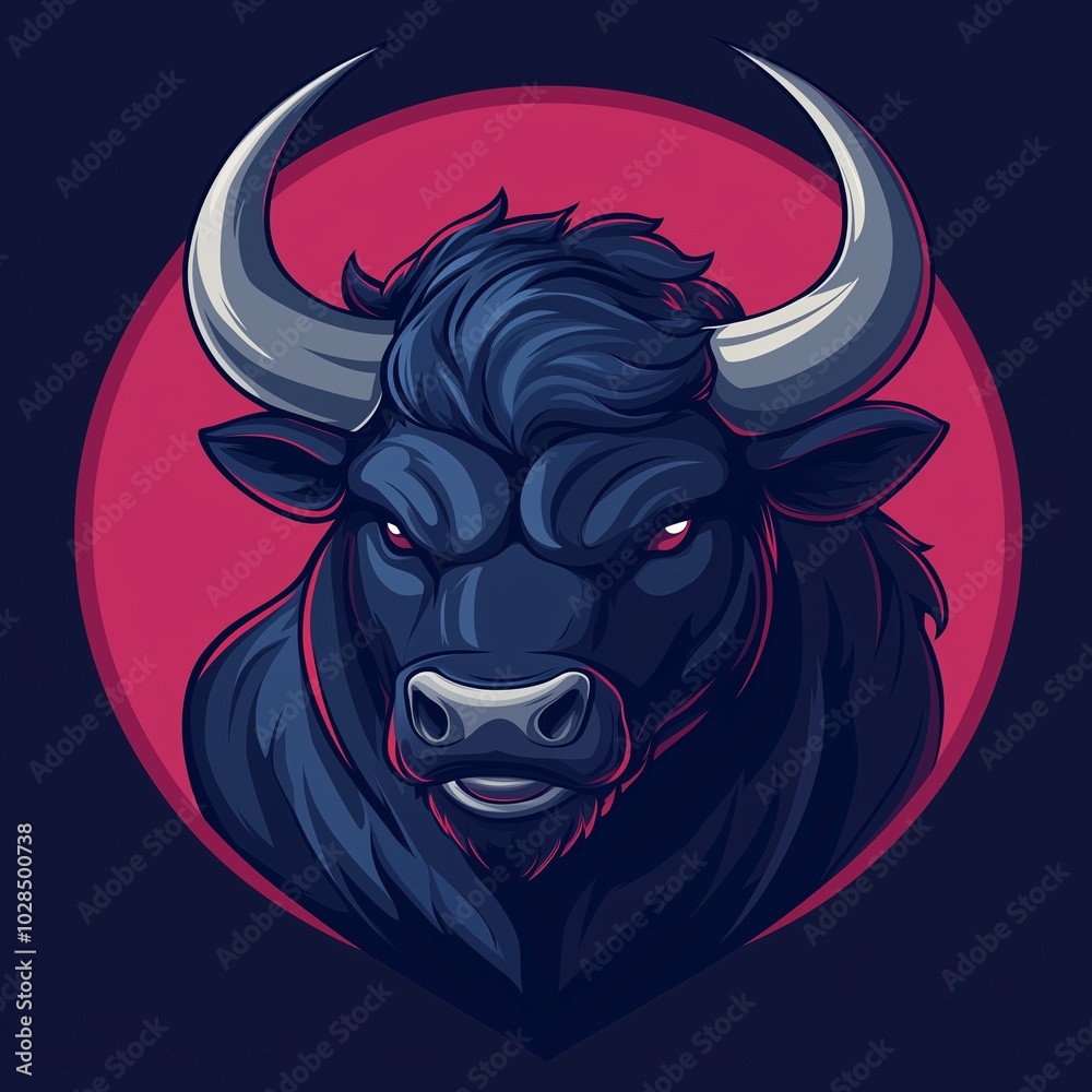 Modern mascot blue and red logo of bull for cyber players, video game teams, social networks. Modern mascot blue and red logo of bull for cyber players, video game teams, social networks.