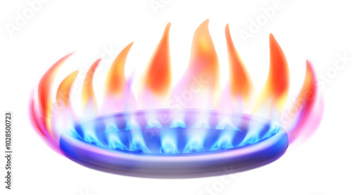 High-Quality PNG of Kitchen gas stove burner with blue flame. Png Transparency Isolated on White Background – High Resolution