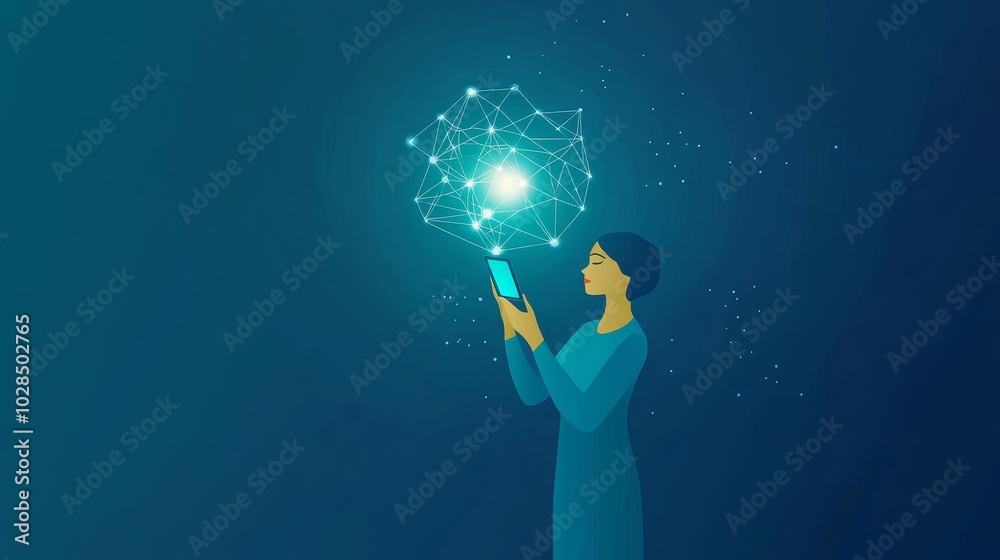 A woman interacting with innovative technology, exploring digital connections and the future of communication. A woman interacting with innovative technology, exploring digital connections and the future of communication.