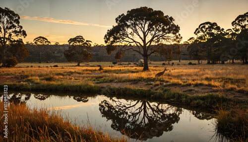 Coucher de soleil sur la savane australienne photo