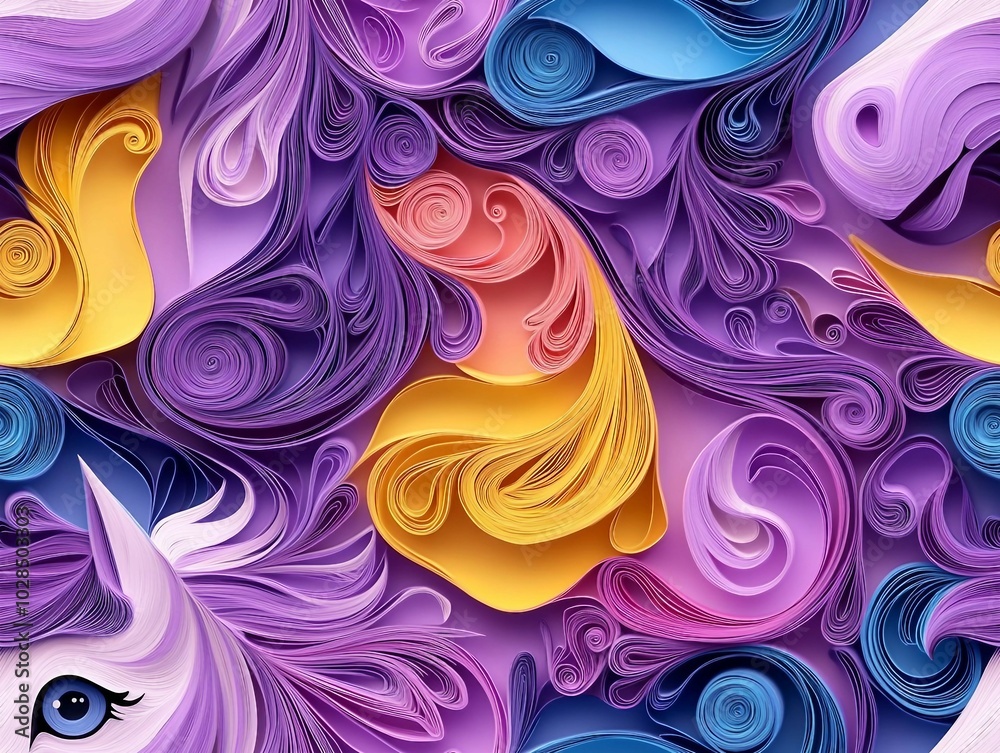 seamless pattern of 3D Horse head animal , paper quill pattern. seamless pattern of 3D Horse head animal , paper quill pattern.