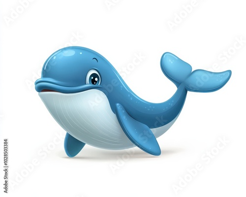 Cartoon Whale. Adorable Aquatic Animal Character on Abstract Blue Background photo