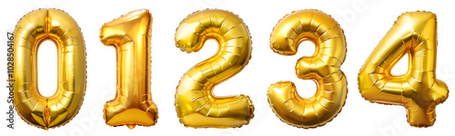 Balloons with golden numbers on transparent background. Holiday and party concept.