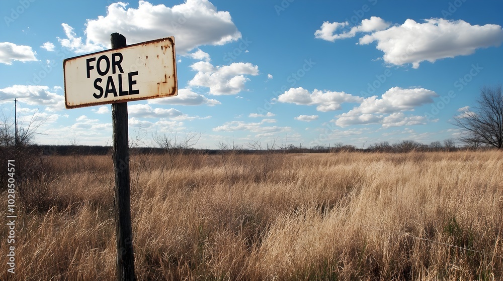 Vast Countryside Landscape with For Sale Sign on Rural Land Vast Countryside Landscape with For Sale Sign on Rural Land