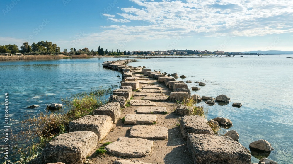 a historical causeway with ancient stones, symbolizing the connection between cultures and history a historical causeway with ancient stones, symbolizing the connection between cultures and history