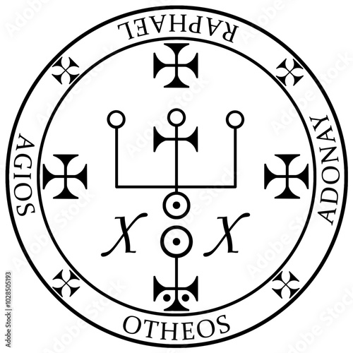 Detailed Vector Image of the Seal of Raphael – Ideal for Healing Talismans, Spiritual Artwork, Esoteric Designs, and Symbolic Creations Representing Divine Healing, Guidance, and Protection
