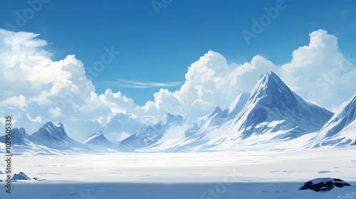 Wallpaper Mural 124. A vast, snow-covered landscape with mountains in the distance Torontodigital.ca