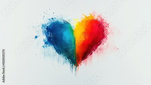 A colorful heart design, hand-painted with bright blue, red, yellow, and rainbow hues, represents love and solidarity for the LGBTQ community in an artistic expression
