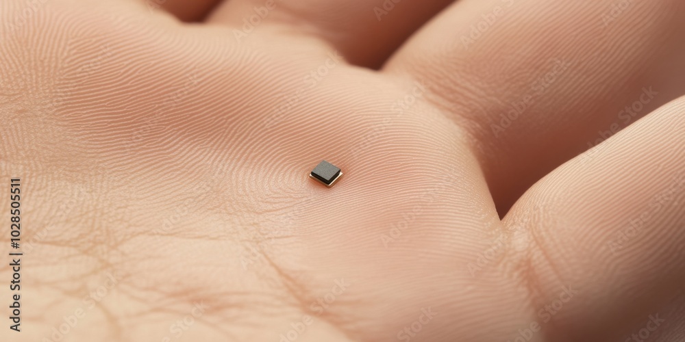 Fototapeta premium A microchip lying on a hand with visible fingerprints