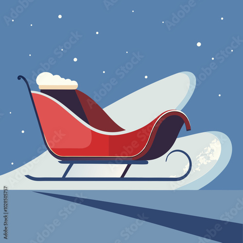 Santa's sleigh spacious and empty, cartoon style, white background