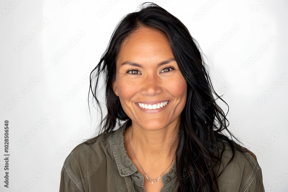 Portrait of native American smiling woman wearing traditional Indian jewelry isolated on white background Portrait of native American smiling woman wearing traditional Indian jewelry isolated on white background