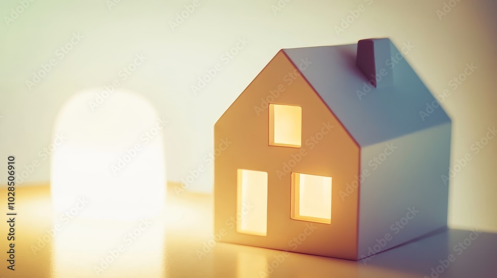 A cozy paper house model illuminated softly, representing warmth and comfort in home decor. Ideal for creativity and design themes. A cozy paper house model illuminated softly, representing warmth and comfort in home decor. Ideal for creativity and design themes.