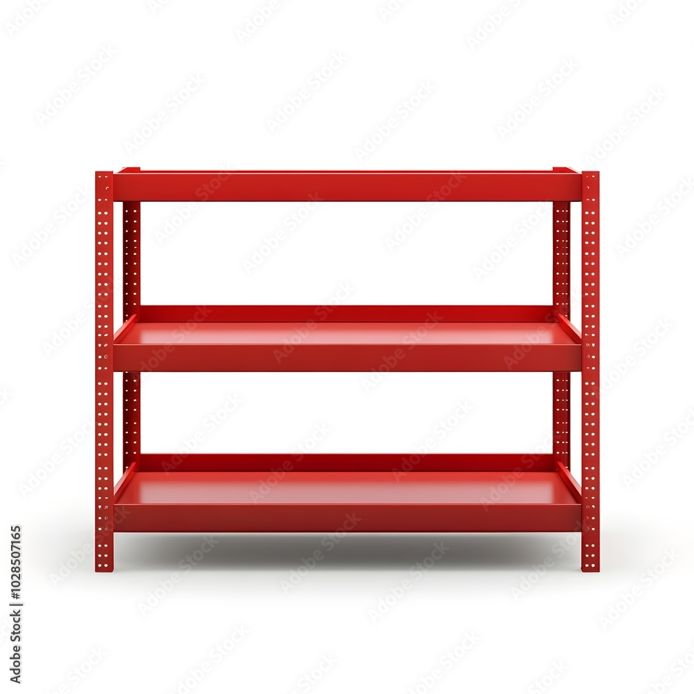 Empty Red Warehouse Shelf with Industrial Design and White Background Empty Red Warehouse Shelf with Industrial Design and White Background