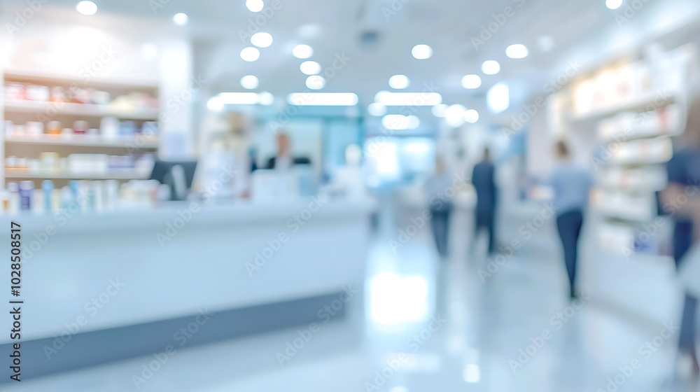 Blurred drugstore ambiance with a focused view on the pharmacy counter. Blurred drugstore ambiance with a focused view on the pharmacy counter.