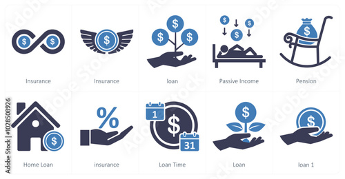 A set of 10 insurance icons as insurance, investment insurance, passive income