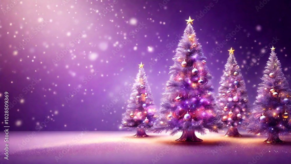 Obraz premium 紫の背景にクリスマスツリー