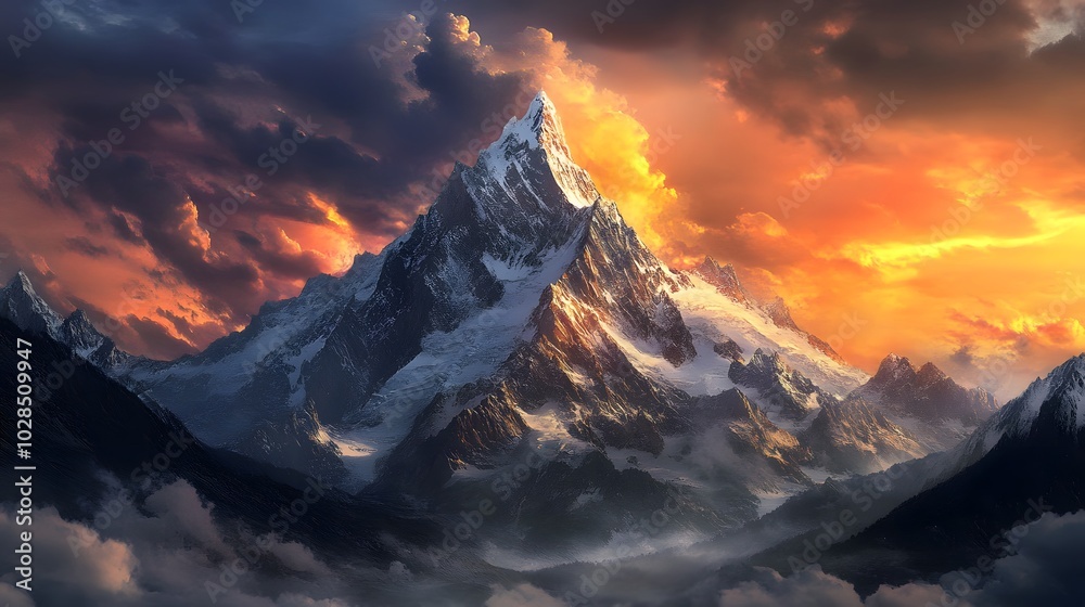 118. An isolated mountain peak against a dramatic sky, evoking a sense of solitude 118. An isolated mountain peak against a dramatic sky, evoking a sense of solitude