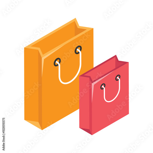 Shopping bags isometric icon symbolizing retail, purchasing, and consumerism