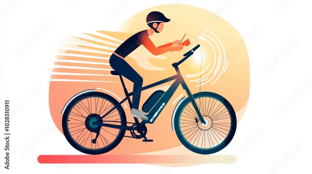 Fototapeta premium A vibrant illustration of a cyclist riding a bicycle with dynamic motion effects, perfect for fitness and travel themes.