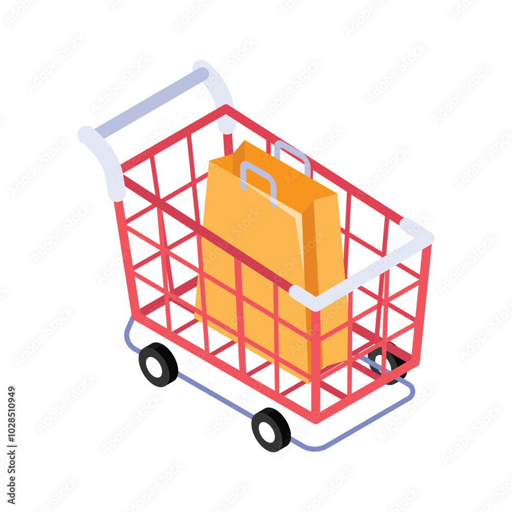 Creatively designed shopping trolley isometric vector Creatively designed shopping trolley isometric vector