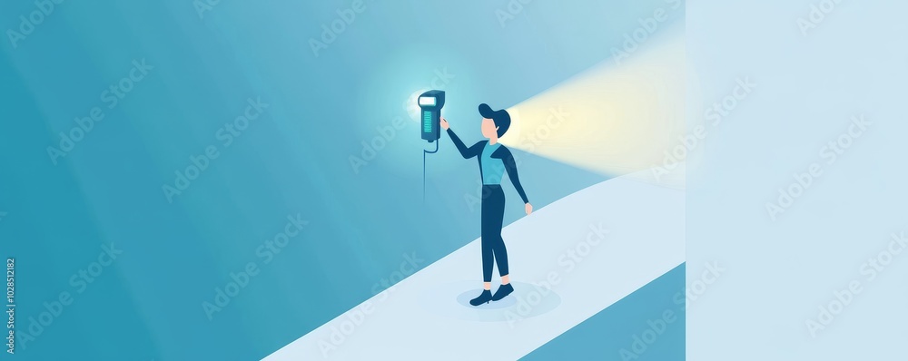 A person holding a flashlight, illuminating a path in a tranquil, blue environment, symbolizing guidance and discovery. A person holding a flashlight, illuminating a path in a tranquil, blue environment, symbolizing guidance and discovery.